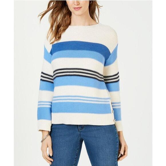Charter Club Petite Multi-Stripe Sweater Admiral Navy Combo PL - Picture 1 of 3
